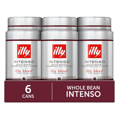 illy Whole Bean Coffee, Intenso Bold Roast, 8.8oz, 6 Pack | 100% Arabica, Premium Italian Coffee, Ideal for Espresso, Drip, Moka and French Press Brewing