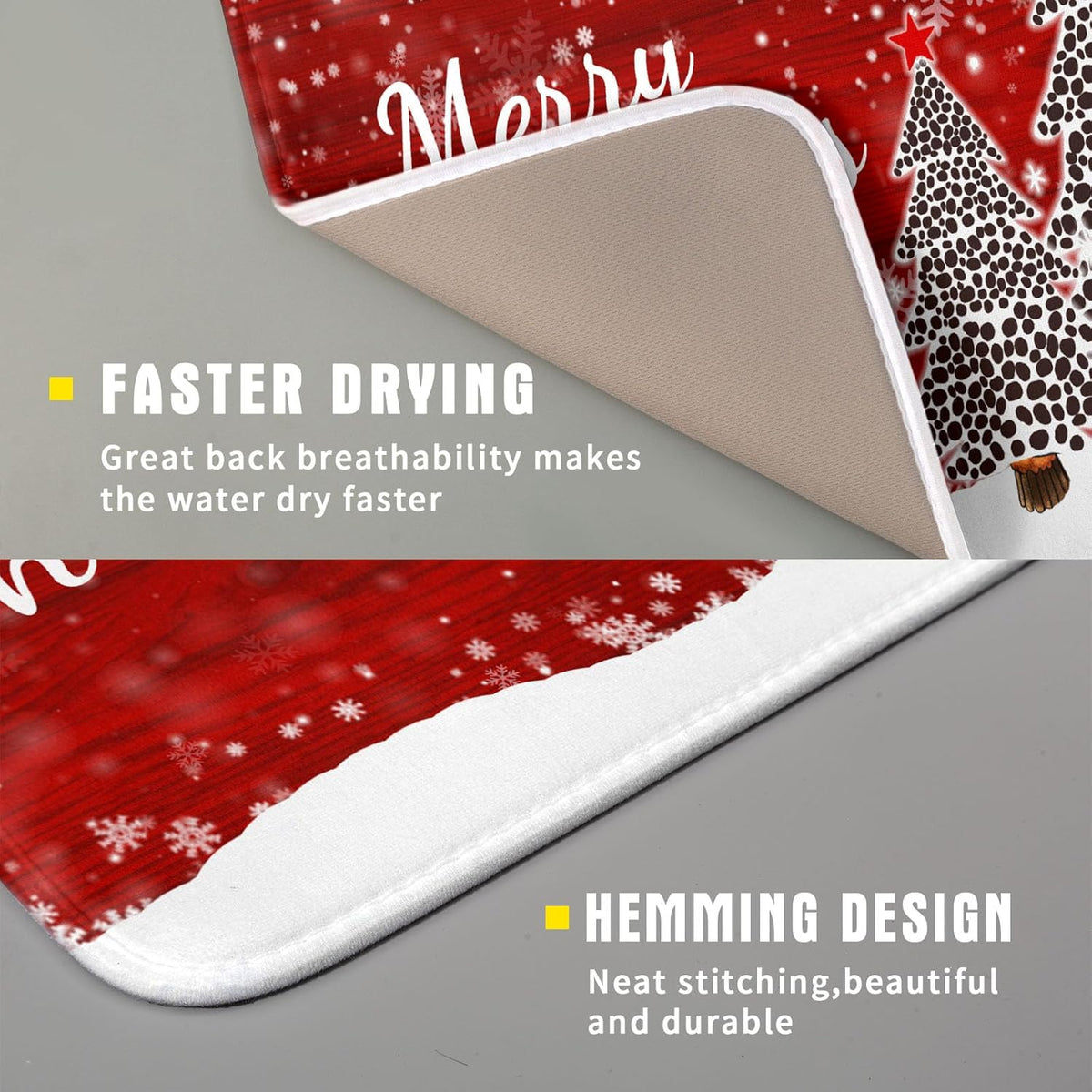 Merry Christmas Tree Red Dish Drying Mat for Kitchen Counter,Winter Snowflake Pine Drying Mat 16 x 18 Inch with Absorbent Reversible Microfiber Dish
