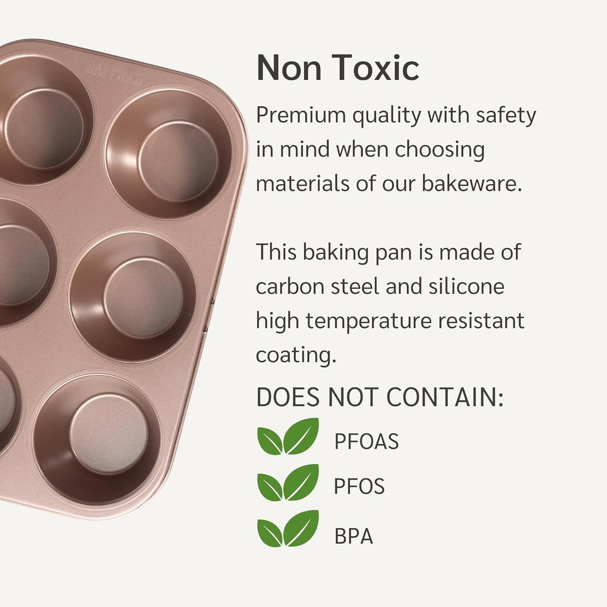 Non Toxic Nonstick 6 Cup Jumbo Muffin Pan, Large Cupcake Tin for Oven, Nontoxic Muffin Tins Big Size, Pfoa Free Cupcakes Tray