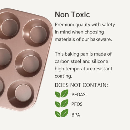 Non Toxic Nonstick 6 Cup Jumbo Muffin Pan, Large Cupcake Tin for Oven, Nontoxic Muffin Tins Big Size, Pfoa Free Cupcakes Tray