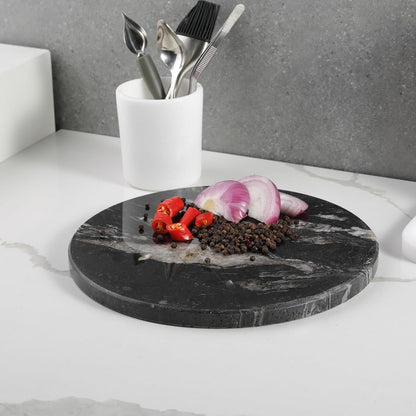 Koville Brazilian Natural Marble Cutting Board for Kitchen, 11" Round Hand Crafted Marble Slab for Cheese, Charcuterie, Pastry Board - Wedding Gift
