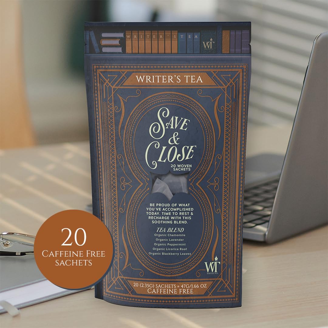 Writer's Tea Save & Close - Nighttime Tea - Chamomile, Lavender, Peppermint, Licorice Root, and Blackberry Leaves Tea Blend - Caffeine Free