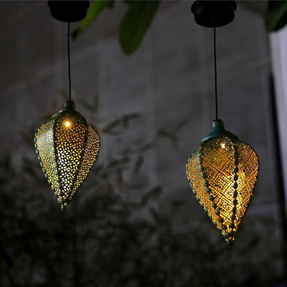 Solar Outdoor Lanterns- Hanging Lights, Set of 2 Moroccan Style Garden Party Decorative Rechargeable Lantern, Hurricane Lamps are Great for Front Porch, Patio and Yard