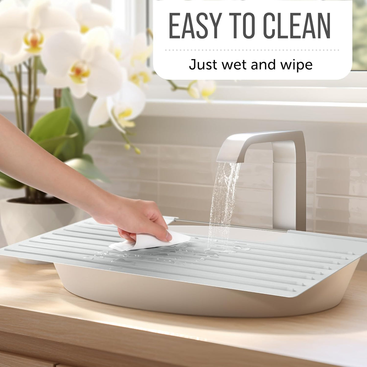 Maplefield Bathroom Sink Cover for Counter Space, Heat Resistant Silicone Sink Mat for Your Beauty Routine, Small Bathroom Space Saver Sink Cover for Makeup (Gray Large, 22 x 2 x 2 Inches)
