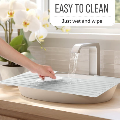 Maplefield Bathroom Sink Cover for Counter Space, Heat Resistant Silicone Sink Mat for Your Beauty Routine, Small Bathroom Space Saver Sink Cover for Makeup (Gray Large, 22 x 2 x 2 Inches)