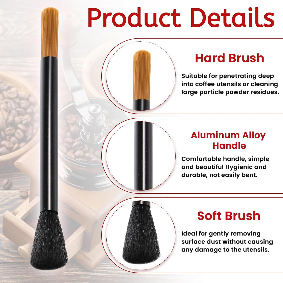 Giantree Dual Head Coffee Brush, Coffee Grinder Brush, Dusting Espresso Brush Coffee Grinder Cleaner, Barista Tools for Coffee Machine Toaster Cleaning(Black)