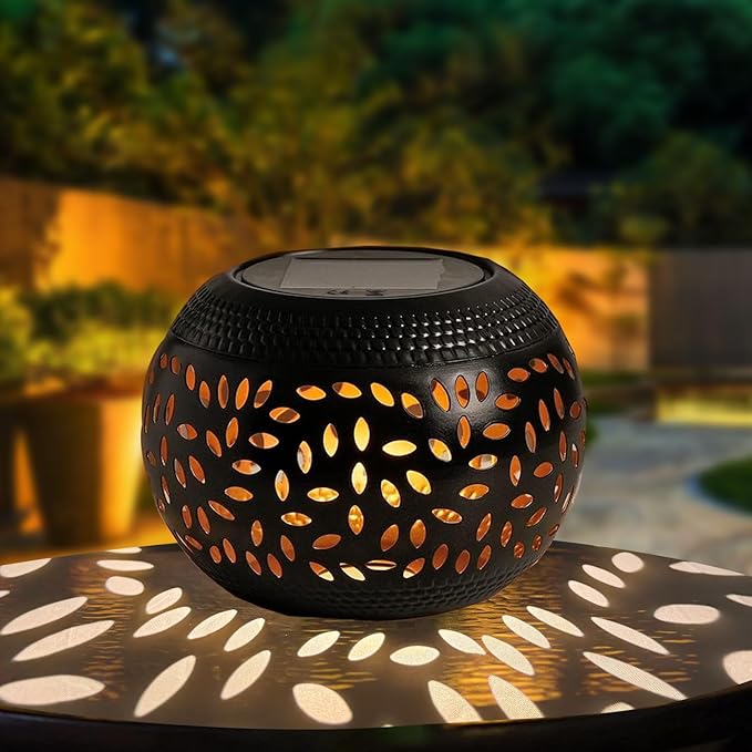 Solar Table Lanterns Outdoor Waterproof - 1 Pack LED Lamp Black Metal Tabletop Light Solar Powered Decorative Lantern for Indoor Desk Bedroom Patio Garden Pathway Yard(1 Pack)
