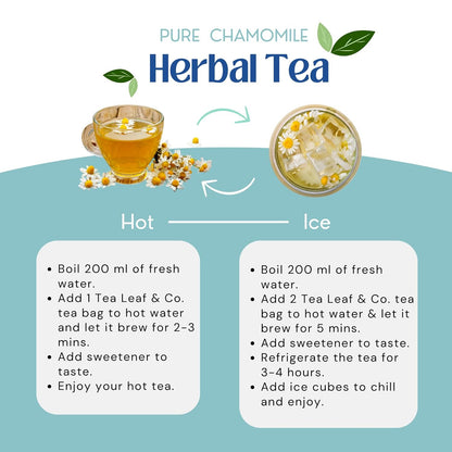 Tealeaf & Co. Pure Chamomile Herbal Tea - Organic Chamomile Tea Bags Blended with Fresh Herbs - Contains Low Caffeine - Gluten Free - 100 Teabags (7.055oz/200gm)