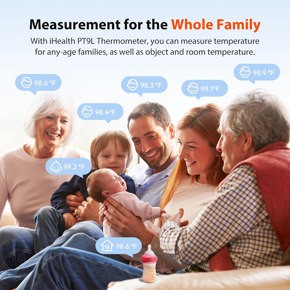 iHealth Infrared Digital Thermometer for Adults, Kids, Baby PT9L Blue | 3-in-1 Mode &amp; 3-Color Prompt, Fever Alarm &amp; Silent Mode, Forehead &amp; Object Detection, 40 Memory Storages