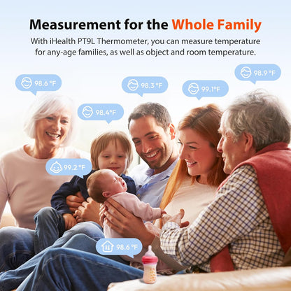 iHealth Infrared Digital Thermometer for Adults, Kids, Baby PT9L Blue | 3-in-1 Mode &amp; 3-Color Prompt, Fever Alarm &amp; Silent Mode, Forehead &amp; Object Detection, 40 Memory Storages