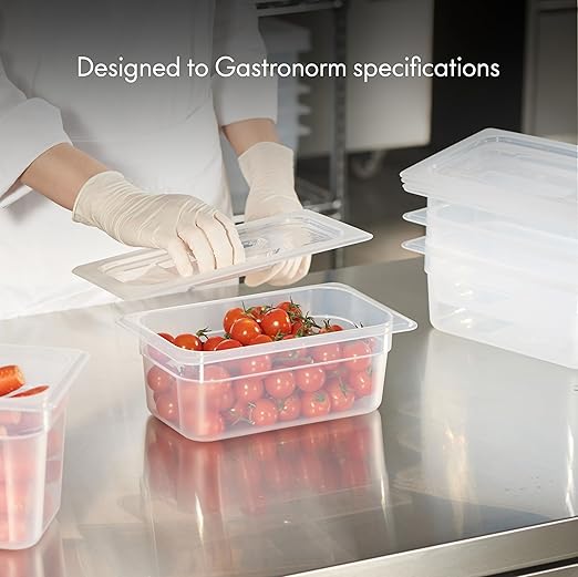 CURTA 4-Pack 1/4 Size 4" Deep Food Pan with Handled Lid – NSF Listed Commercial-Grade Translucent Polypropylene, Stackable Freezer-Safe Storage for Restaurants, Catering & Buffets