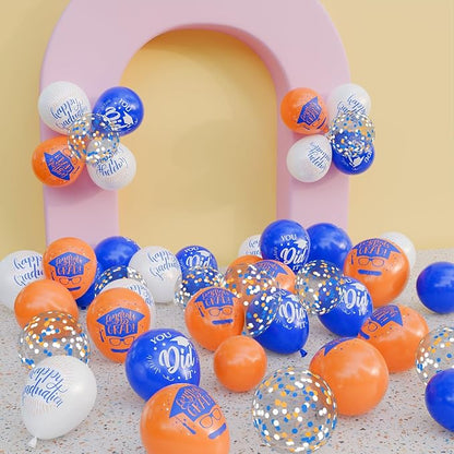 OuMuaMua 75Pcs Graduation Party Decorations Balloons Set - 12 Inch Congrats Grad Navy Blue Orange White Confetti Latex Balloons for Class of 2026 Graduation Birthday Party Decor Supplies
