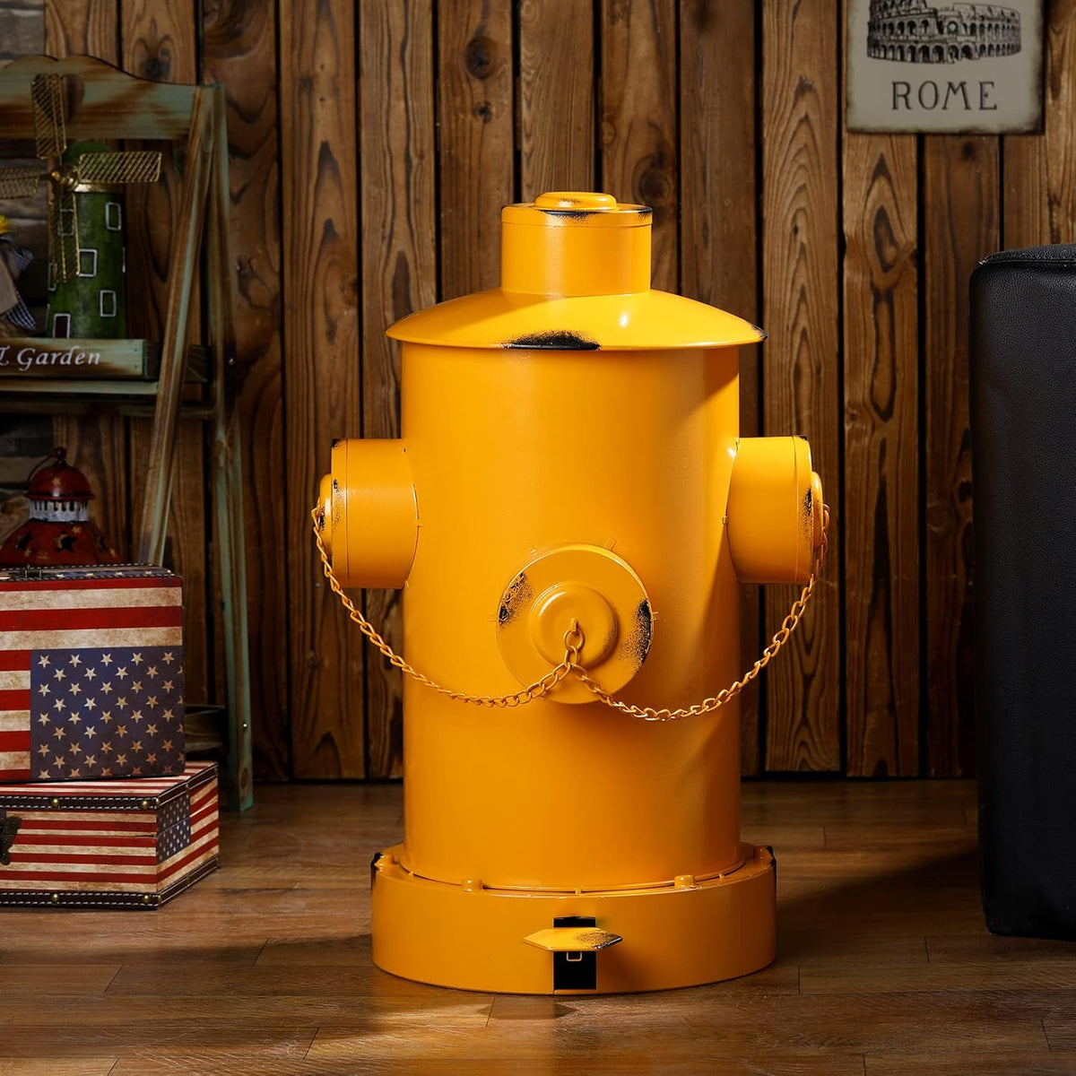 Hoolerry Fire Hydrant Trash Can Retro Creative Garbage Can with Inner Bucket Large Capacity Wrought Iron Pedal Trash Can Indoor Outdoor Waste Bins for Park Garden Kitchen Garbage (Yellow, Large)