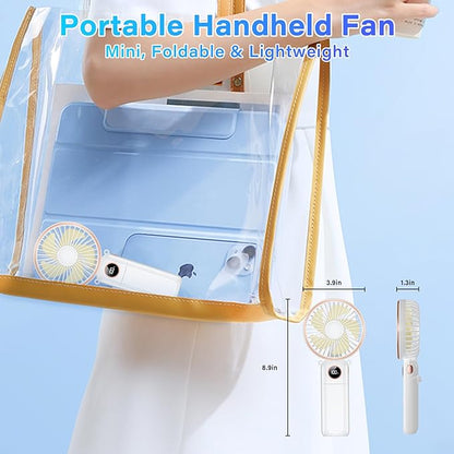 Portable Handheld Fan 5200mAh, USB Rechargeable Foldable Electric Personal Small Mini Hand Held Fan, 22Hrs Runtime, 6 Speeds, LED Display, Battery Powered, Gift for Men, Women, Travel, Outdoor, Makeup