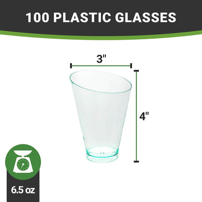 Restaurantware 7 Ounce Plastic Glasses 100 Round Incline Shooter Cups- Disposable Small Seagreen Plastic Round Bowls Unique Design For Soups