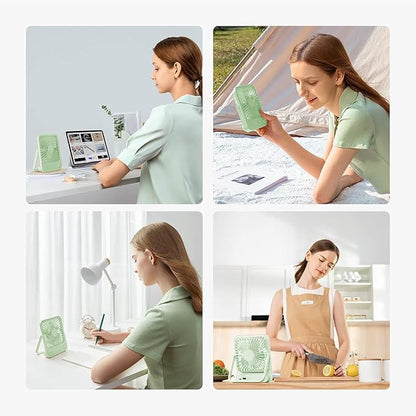 JISULIFE Desk Fan Battery Rechargeable, 4500mAh 180°Foldable Portable Personal Fan, 4 Speeds Adjustable Long Battery-life for Home Office Travel Outdoor Gifts for Women Men-Green