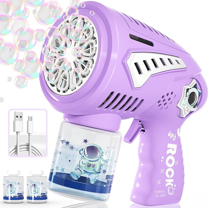 Big Bubble Gun - Bubble Machine for Kids with 1200mAh USB-C Rechargeable, Make Larger Bubbles, LED Light - Bubble Toys Gifts Ages 3+ for Boys, Girls, Easter, Outdoor, Birthday Favor, Party Use