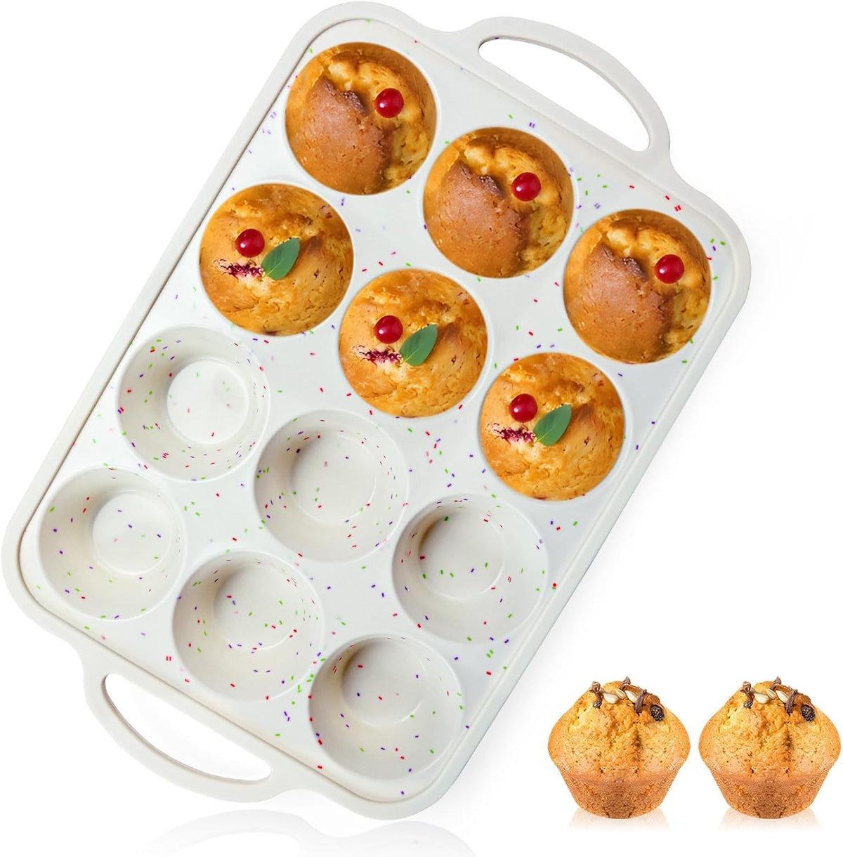 1Pack Silicone Muffin Pan for Baking with Metal Reinforced Frame, 12 Cup Regular Size Cupcake Pan, BPA Free Silicone Muffin Tray
