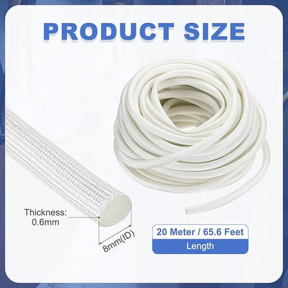 uxcell Insulation Cable Protector,8mm/0.31 Inch-20m/66 Feet High Temp Fiberglass Sleeve White