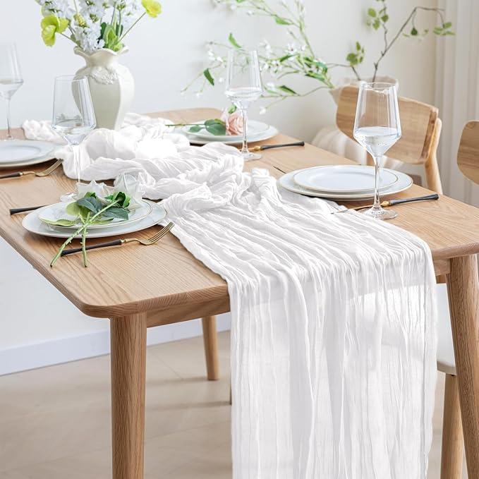 Asee'm Cheesecloth Table Runner Valentine's Day120 Inches Long Ivory Boho Gauze Cheese Cloth Runner 10FT Rustic Sheer Spring Table Runners for Easter Wedding Party Baby Shower Decoration
