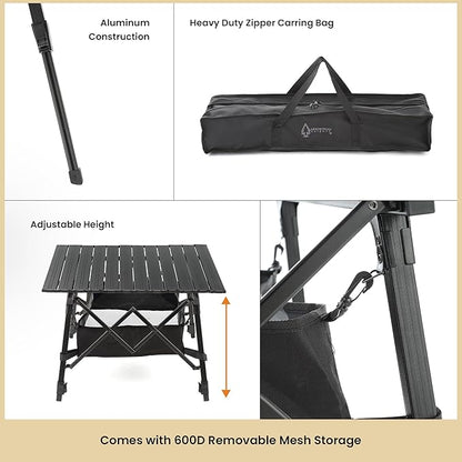 ARROWHEAD OUTDOOR 2-Pack 39" Aluminum Folding Camp Roll Up Table w/Adjustable Height, Undertable Mesh Storage, Carry Bag