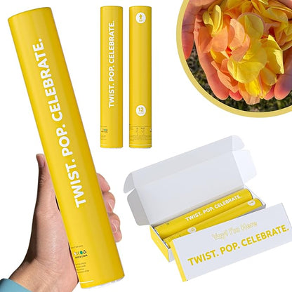 2 Pack Confetti Cannon Confetti Poppers | Biodegradable Yellow Confetti | TUR Party Supplies | Launches Up to 25ft | Giant (12 in) | Party Poppers for Graduation, Birthdays, Weddings, and Memorial Day