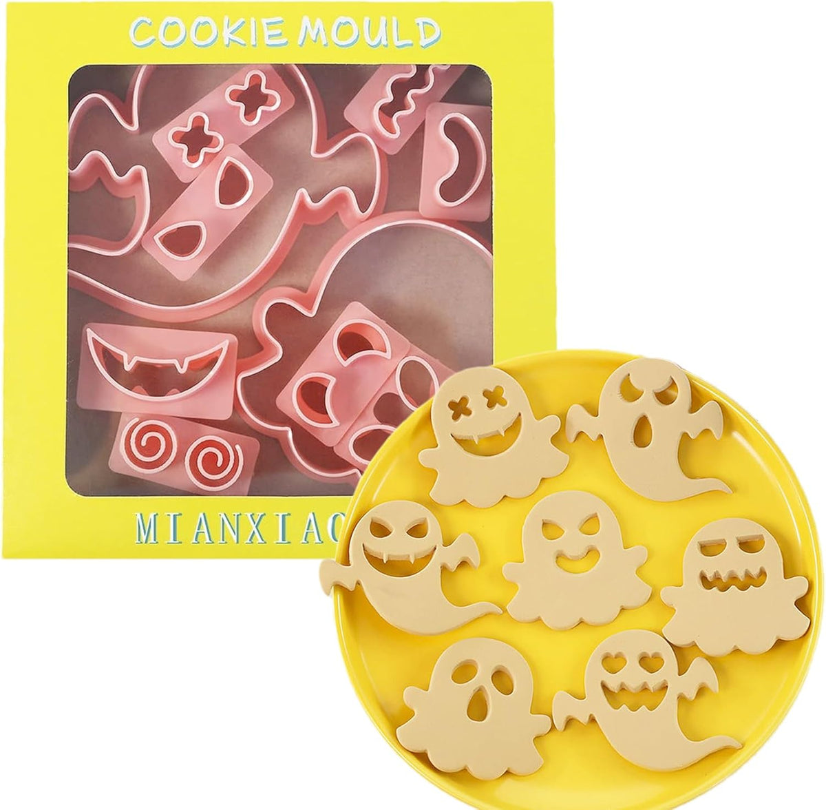 10Pcs Halloween Cookie Cutters, 3D Cookie Cutter with Plunger Stamp, Ghost Biscuit Cutters Cake Baking Fondant Embosser Stamps Halloween Party DIY
