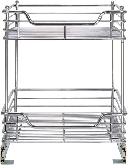 Household Essentials Glidez Multipurpose Chrome-Plated Steel Pull-Out/Slide-Out Storage Organizer for Under Cabinet Use - 2-Tier Design - Fits Standard Size Cabinet or Shelf, Chrome