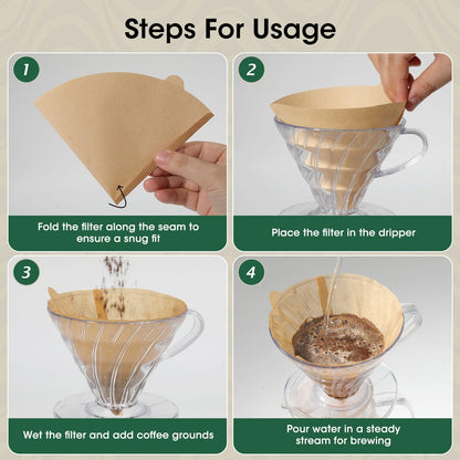 V60 Coffee Filters 02, ONIOU Unbleached Size 02 Cone Coffee Filters, 200 Count Natural Brown Pour Over Paper Filters for Hario V60 & Others 1–4 Cup Coffee Dripper