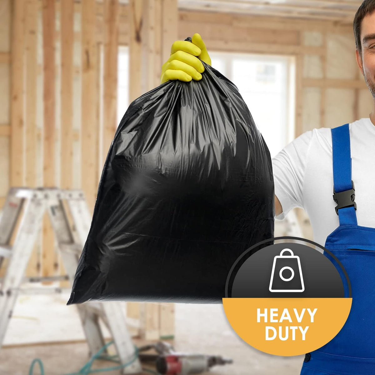 PAMI Heavy Duty 42 Gallon Contractor Garbage Bags, Tear Resistant Construction Bags Made from 90% Recycled Materials (20 Count, Black)