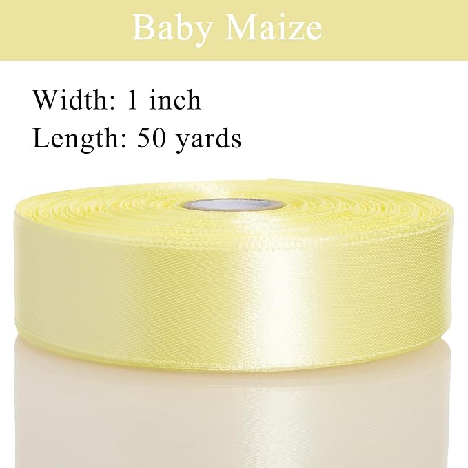 YASEO 1 Inch Baby Maize Solid Satin Ribbon, 50 Yards Craft Fabric Ribbon for Gift Wrapping Floral Bouquets Wedding Party Decoration