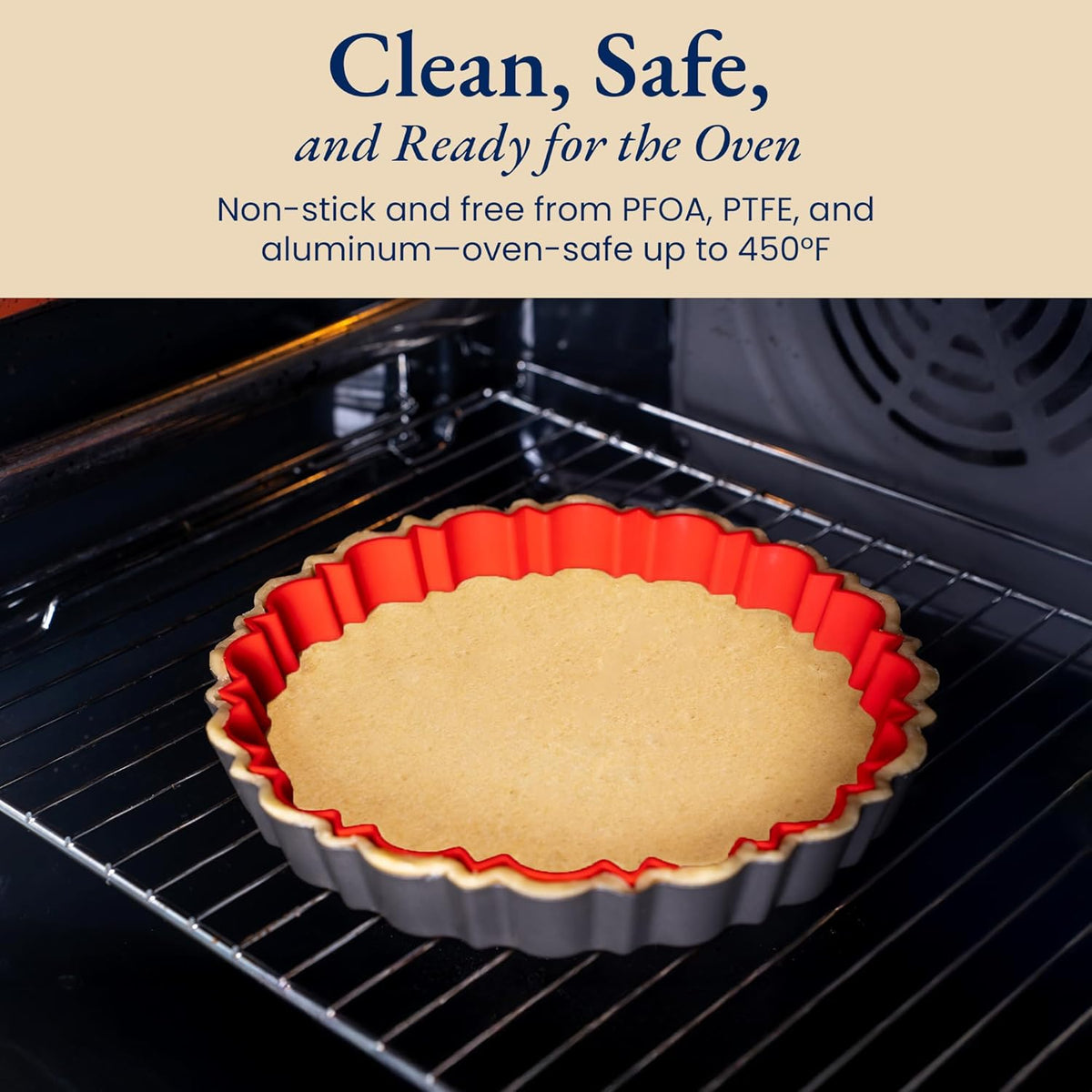 Patz&Patz Fluted Tart Pan 9 Inch Removable Bottom with Patented Silicone Crust Shaper, Nonstick Carbon Steel Quiche Baking Dish