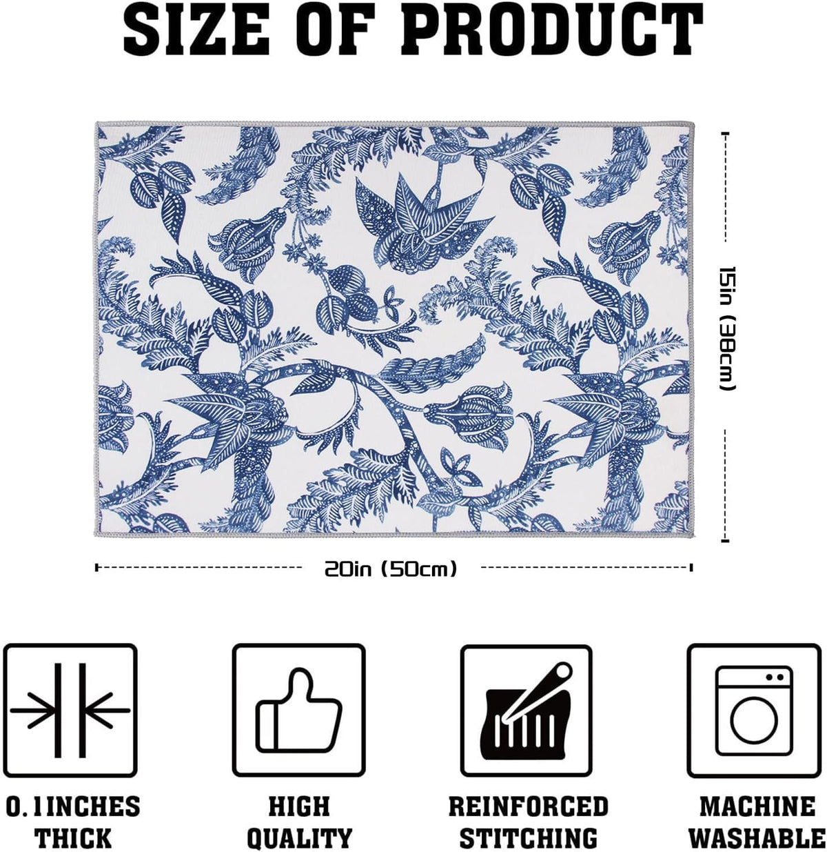 2 Packs Blue And White Porcelain Dish Drying mat, Drying Matt Kitchen Counter, Microfiber Dish Drying Mats, 20x15 inches, Dish Drainer Mat Kitchen Counter, Fast Drying, Kitchen Must-Have