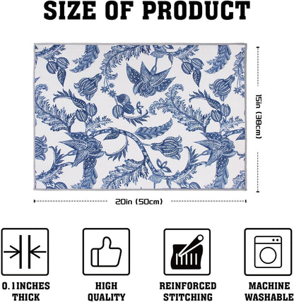 2 Packs Blue And White Porcelain Dish Drying mat, Drying Matt Kitchen Counter, Microfiber Dish Drying Mats, 20x15 inches, Dish Drainer Mat Kitchen Counter, Fast Drying, Kitchen Must-Have