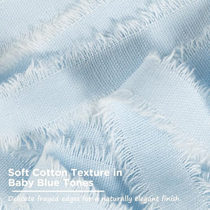 Baby Blue Cotton Ribbon 5/8 Inch Baby Blue 3 Rolls 21 Yards Frayed Edge Fabric Set for Baby Shower, Wedding Invitations, Nursery Decor, Christening & First Birthday Party