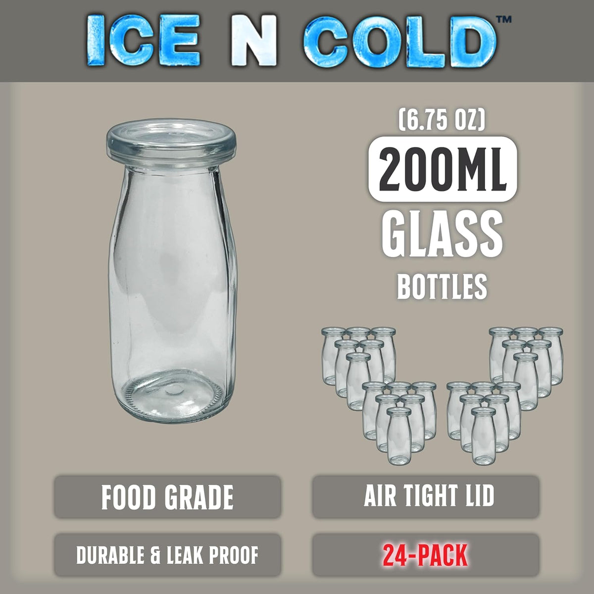 6.76 oz / 200ml Vintage Glass Bottle with Leakproof Clear Lid, Reusable & Eco-Friendly – Ideal for Milk, Juices, Smoothies, Infused Water