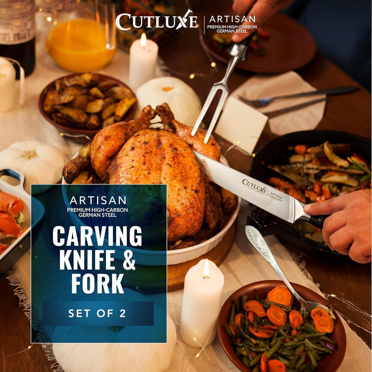 Cutluxe Turkey Carving Knife Set Carving Fork & Knife for Meat, BBQ, Brisket Razor Sharp Premium German Steel Full Tang