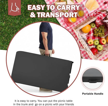 PayLessHere | 8FT Folding Table | Portable Plastic Table with Carry Handle | Waterproof & Foldable Table Design | Steel Frame with Lock | Black | for Events, Camping, Indoor & Outdoor Use