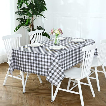Romanstile Rectangle Vinyl Tablecloth, 100% Waterproof Buffalo Gingham Plastic Table Cloth, Heavy Duty Wipeable Checkered Table Covers for Outdoor, Camping, Picnic, Patio - 54 x 78, Grey and White