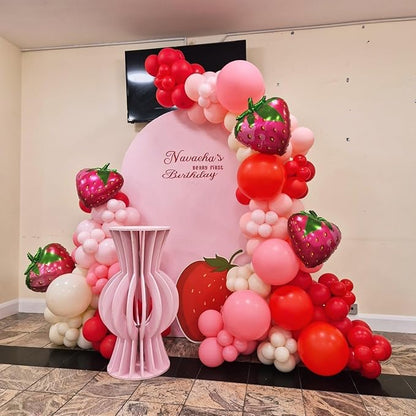 Strawberry Balloons Garland Arch Kit 163pcs with 27" Strawberry Foil Balloons, Red and Pink white Balloons for Sweet Girl Berry First Birthday Themed Baby Shower Strawberry Party Decorations