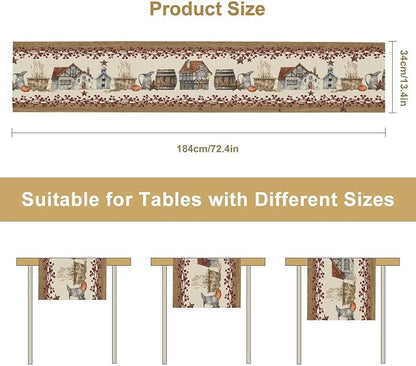 Western Texas Table Runner, Rustic Farmhouse Country Barn Berry Vintage Rural Houses Pumpkin Print Table Runner for Party Picnic Dining Kitchen Table Decor,13x36inch