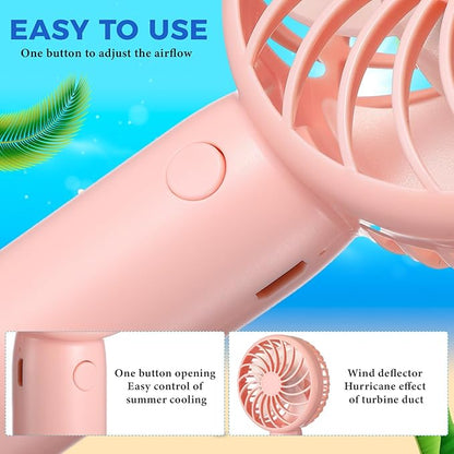 Tujoe 24 Pcs Mini Powerful Handheld Fan 3 Speed Personal Small Portable Rechargeable Fan with Base USB for Women Eyelash Makeup Office Travel Beach Indoor Outdoor (Pink)