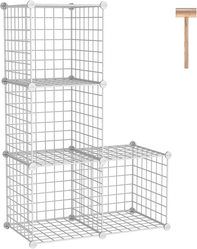 C&AHOME Wire Cube Storage, 4-Cube Storage Organizer Metal, C Grids Storage Bins Shelving, Modular Bookshelf Shelf, Closet Cabinet Ideal for Bedroom, Office 12.4”L x 24.8”W 36.6”H White UWCS3004W