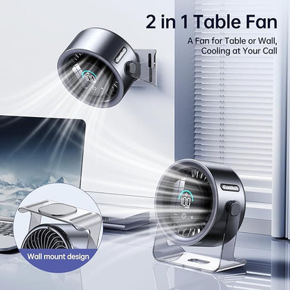 USB Desk Fan for Bedroom: 100 Speeds Digital Display Quiet Table Fan with Turbo Airflow, 120° Rotating Small Rechargeable Battery Desktop Fans for Bedroom Home Office (Black)