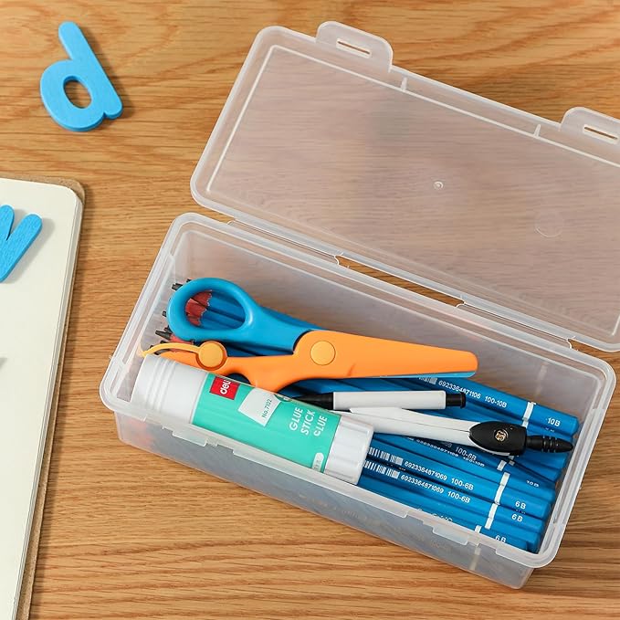 Clear Translucent Pencil Cases and Pencil Boxes, 8-Pack Stackable Plastic Pencil Box with Snap Lid – Large Marker Organizer for Art Supplies and Desk Organization – Rectangular Large