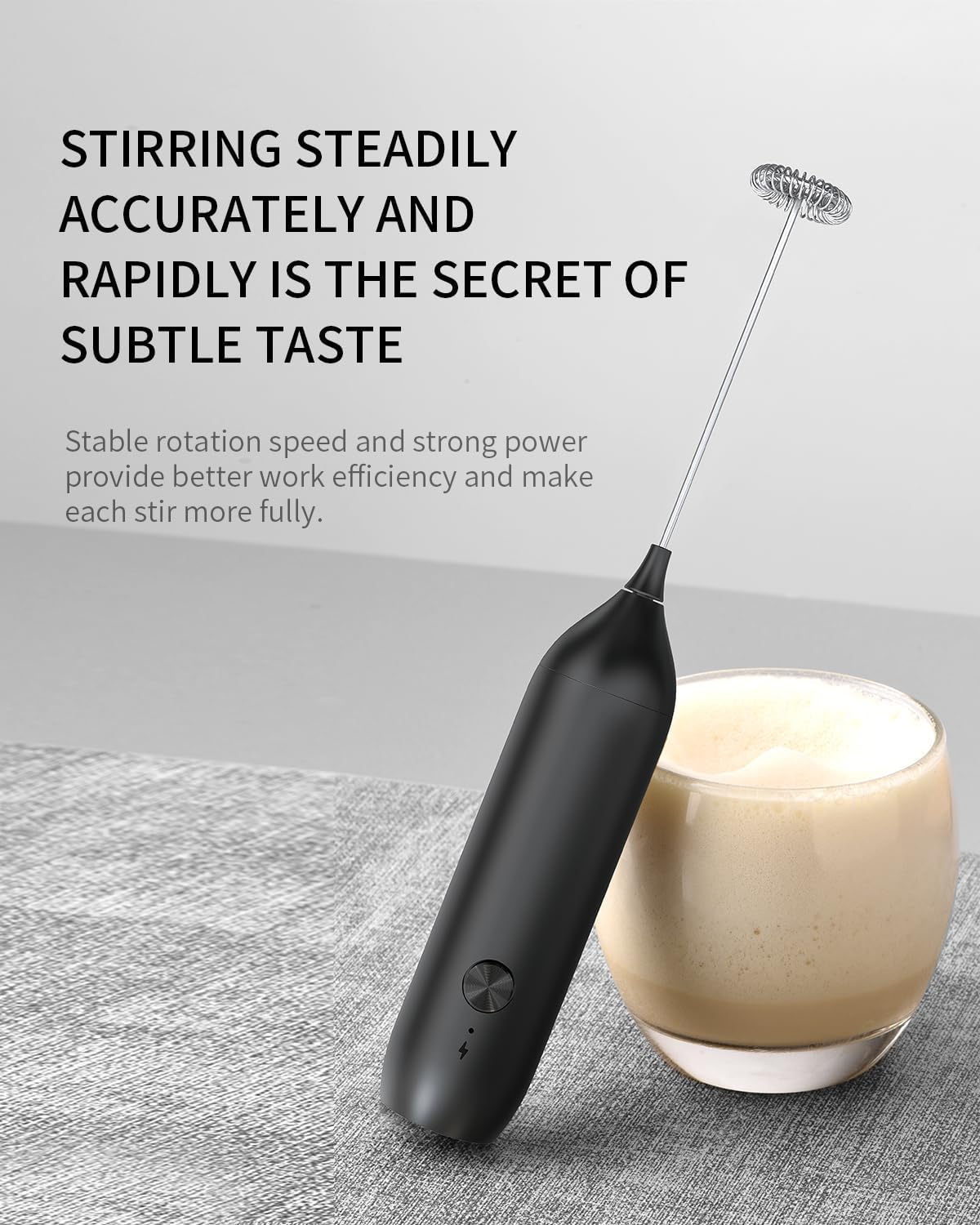 CIRCLE JOY Rechargeable Milk Frother Handheld, Coffee Frother Wand Drink Mixer with Stainless Steel Whisk for Coffee, Cappuccino, Lattes, Frappe, Matcha and Hot Chocolate, Black