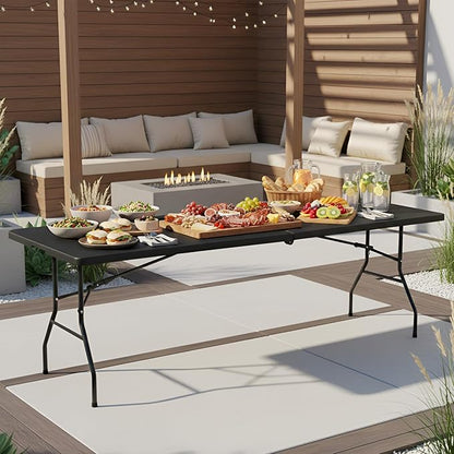 PayLessHere Folding Table Plastic Picnic Table for Parties Wedding Camping Office with Carrying Handle (Black, 8 FT)
