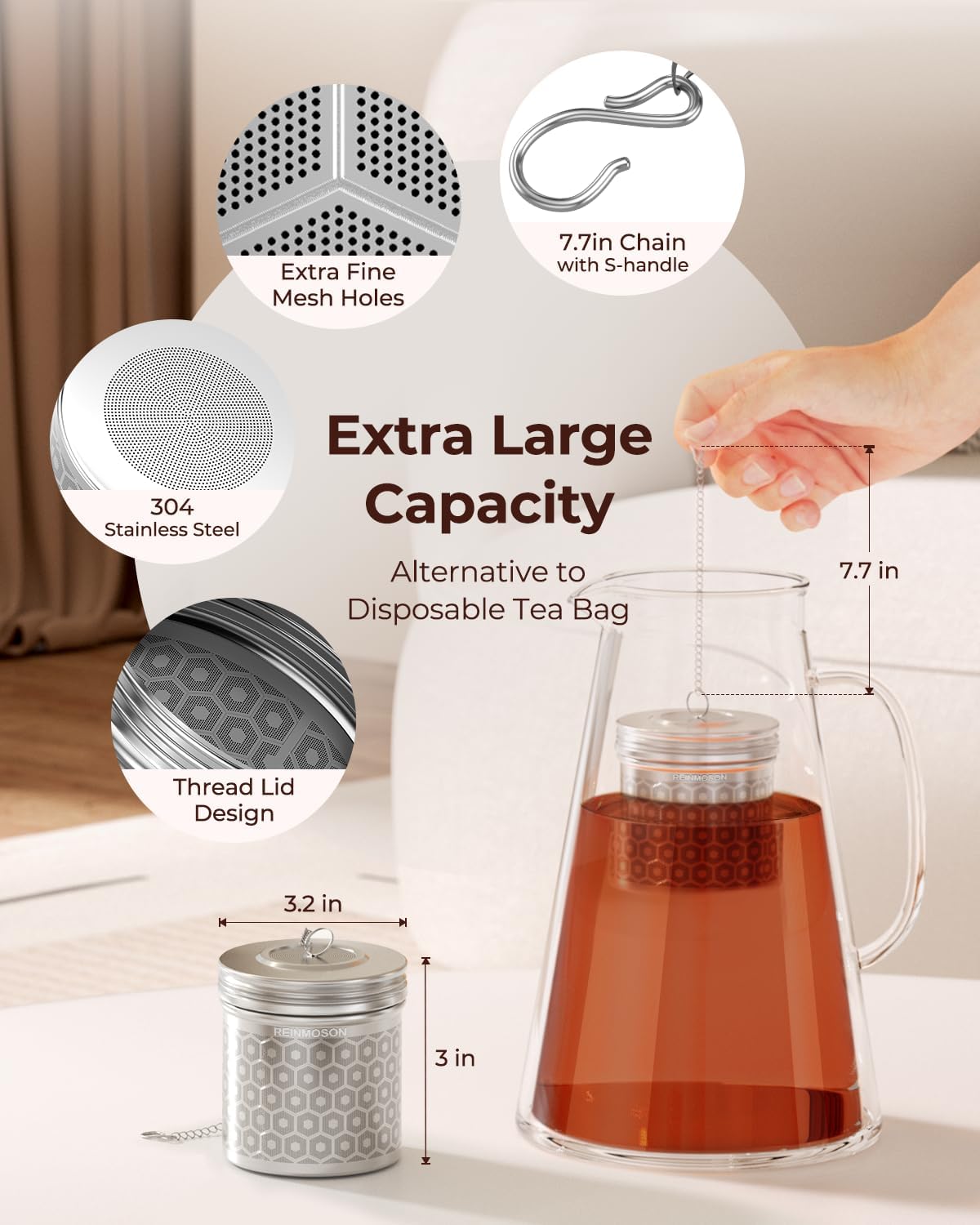 2 Pack Reinmoson Extra Large Tea Infuser for Loose Tea & Spice Infuser for Cooking, Extra Fine Mesh Large Tea Strainers for Loose Tea