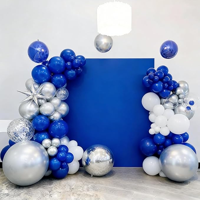 60pcs Blue and Silver Balloons, 12inch Royal Blue White Metallic Silver Party Balloons for Graduation 2026, Father's Day, Men's Birthday, Sports Party Decorations