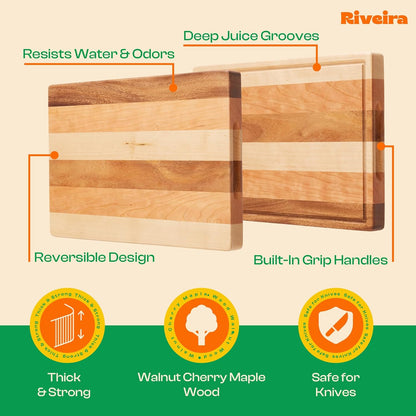 Riveira Walnut/Cherry/Maple Wood Cutting Board Set - Versatile And Durable: 3 Pcs Wooden Cutting Boards